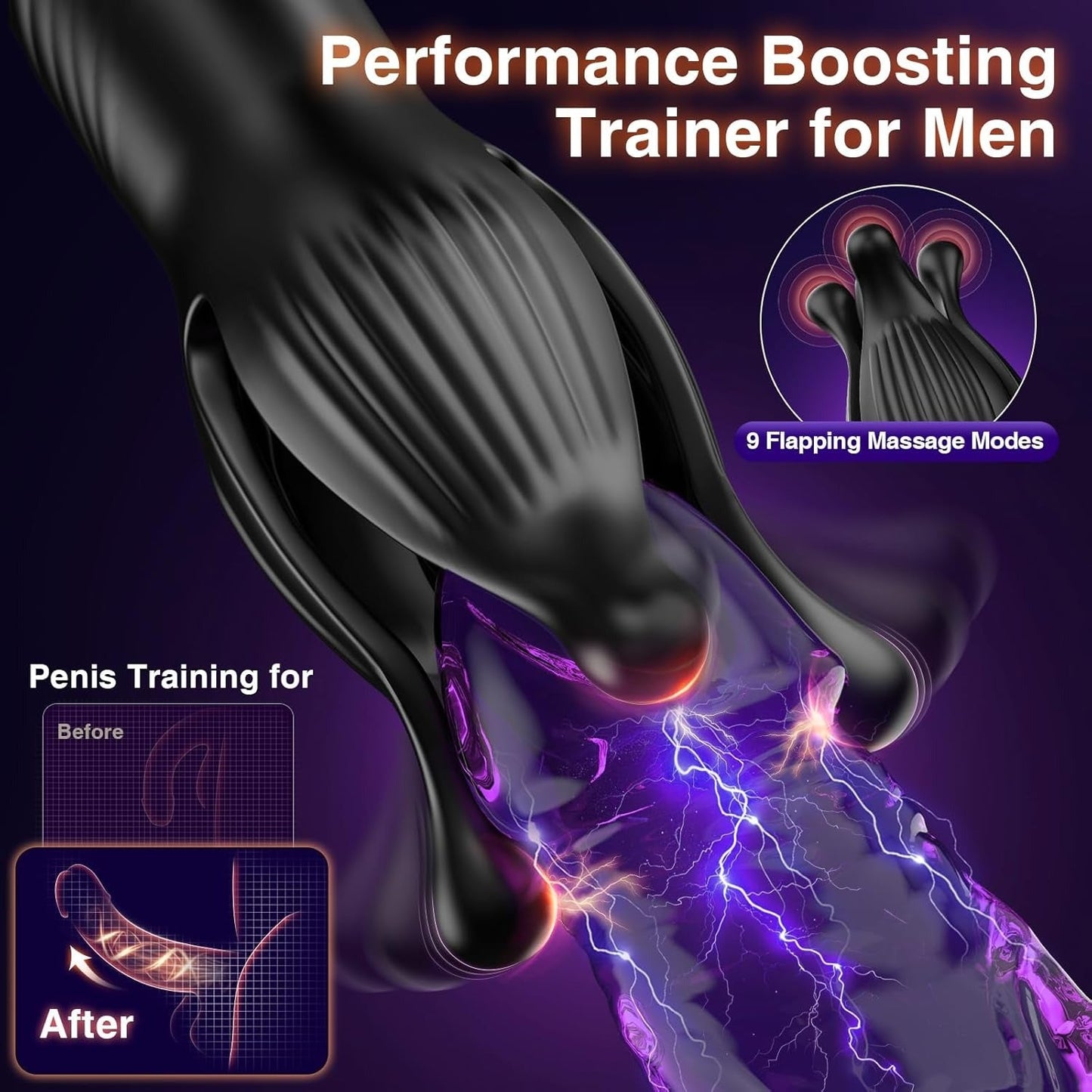 9 Tension Shock Flapping Thrusting Vibrating Cock Ring Anal Vibrator Dildo