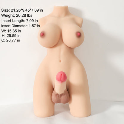 Lucia - 22.49Lb Lifelike E-cup Dual-Design Single Rear Channel Sex Torso for Men or Women Sex Doll