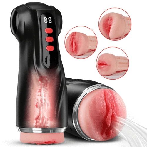 Co-branded: 3 Sleeves Pocket Pussy Penis Pump with 9 Sucking & 9 Vibrating Male Masturbator