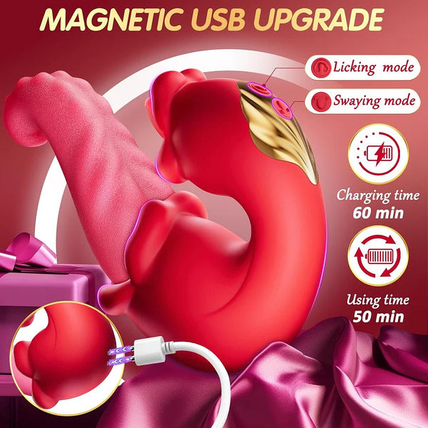 Sexoralab™ 4 in 1 Tongue Thrusting Vibrators Dildo Rose Sex Toys 10 Licking Clitoral & Vibration Sucking Clit Stimulator