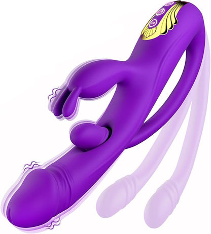 Newest 3-in-1 Rabbit G-spot Vibrator with 10 Flapping Vibrating & 7 Licking Sucking Modes