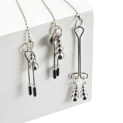 Beaded Pendant Chain Nipple to Clit Tweezer Clamp Set