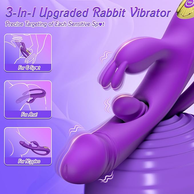 Newest 3-in-1 Rabbit G-spot Vibrator with 10 Flapping Vibrating & 7 Licking Sucking Modes