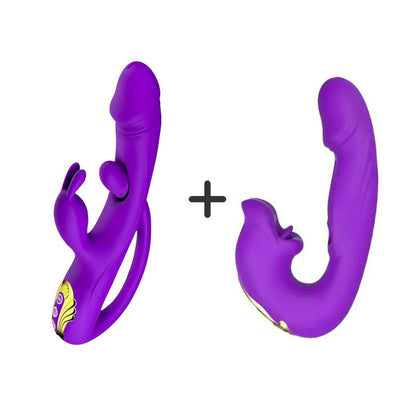 Newest 3-in-1 Rabbit G-spot Vibrator with 10 Flapping Vibrating & 7 Licking Sucking Modes